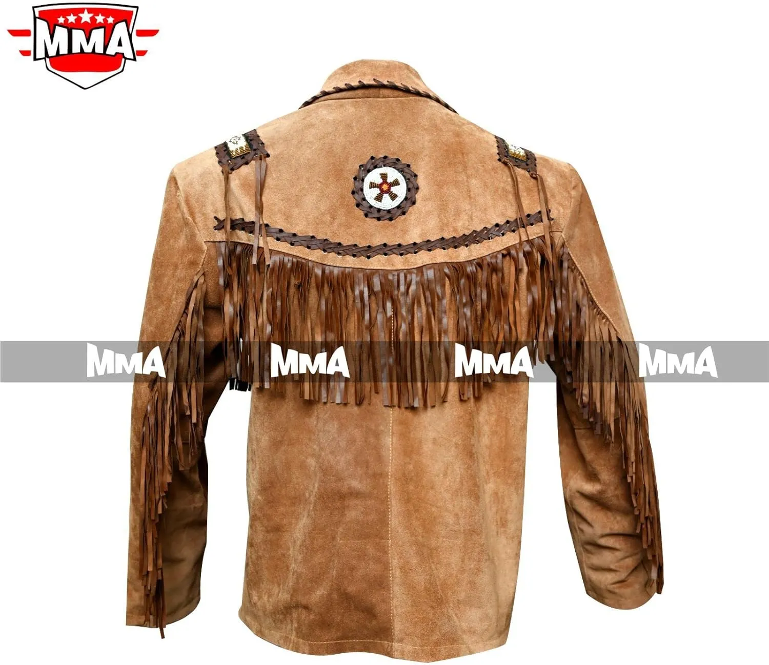 Men's Western Cowboy Jacket with Fringed Beads Native American Suede Leather Coat