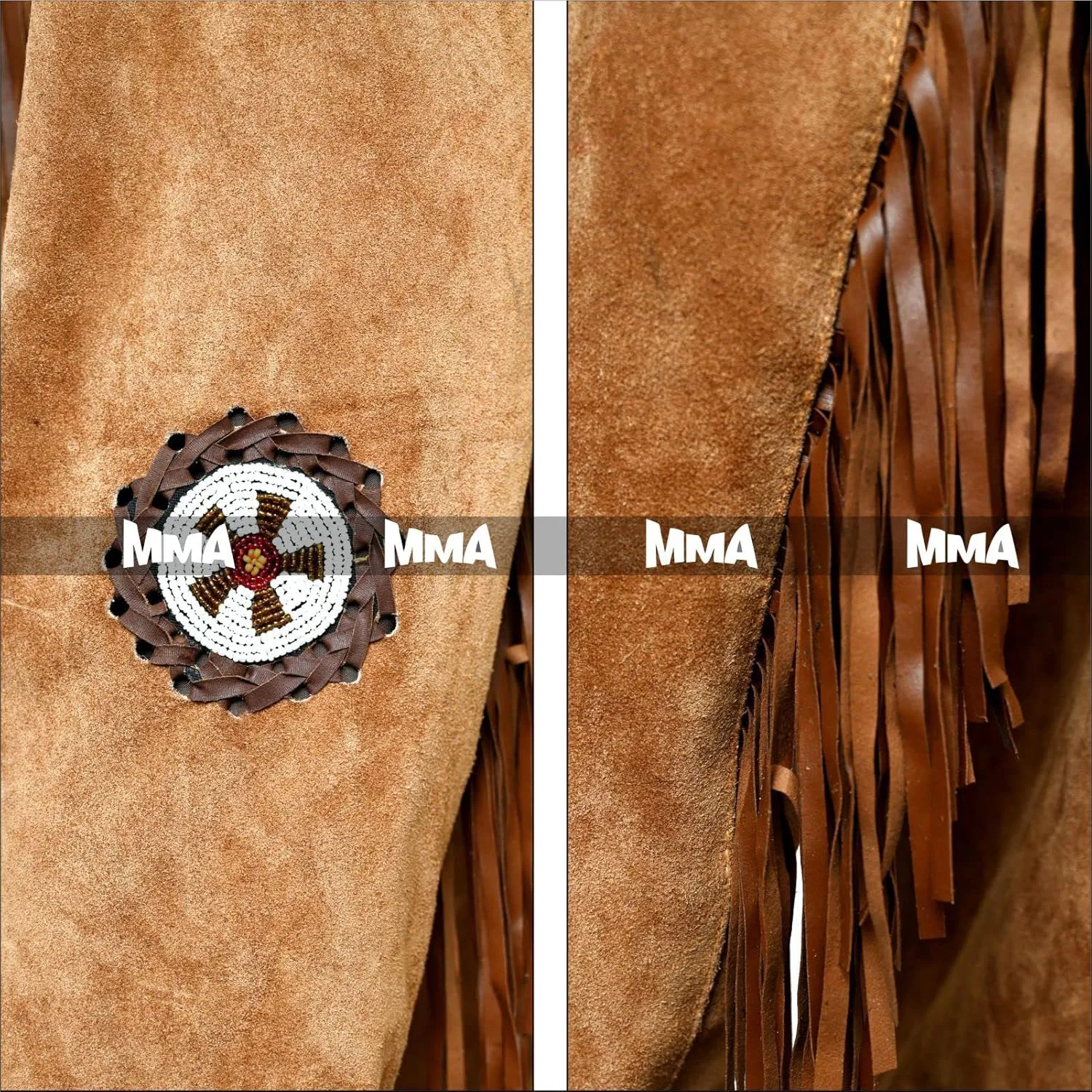 Men's Western Cowboy Jacket with Fringed Beads Native American Suede Leather Coat