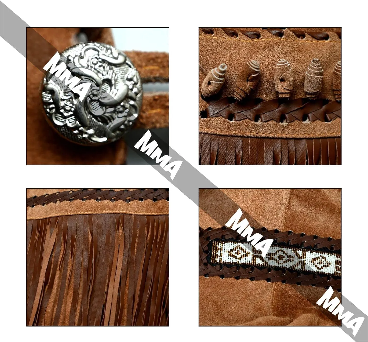 Men's Western Cowboy Jacket with Fringed Beads Native American Suede Leather Coat