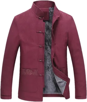 Mens Winter Chinese Style Cotton Padded Jacket Tang Stand Collar Embroidered Men's Coat