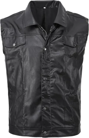 Men's Zipper PU Faux Leather Sleeveless Waistcoat Motorcycle Biker Vest Jacket
