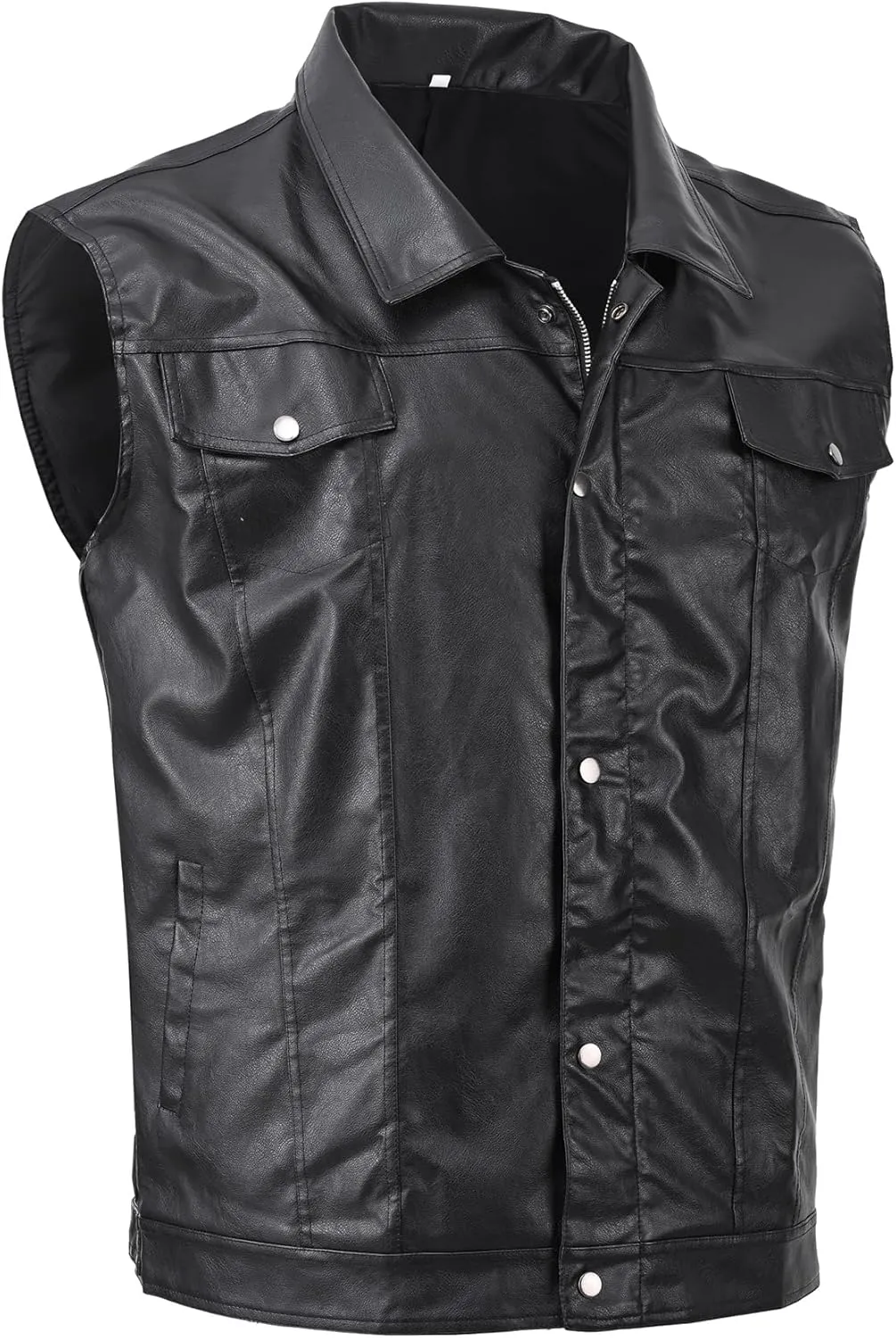 Men's Zipper PU Faux Leather Sleeveless Waistcoat Motorcycle Biker Vest Jacket