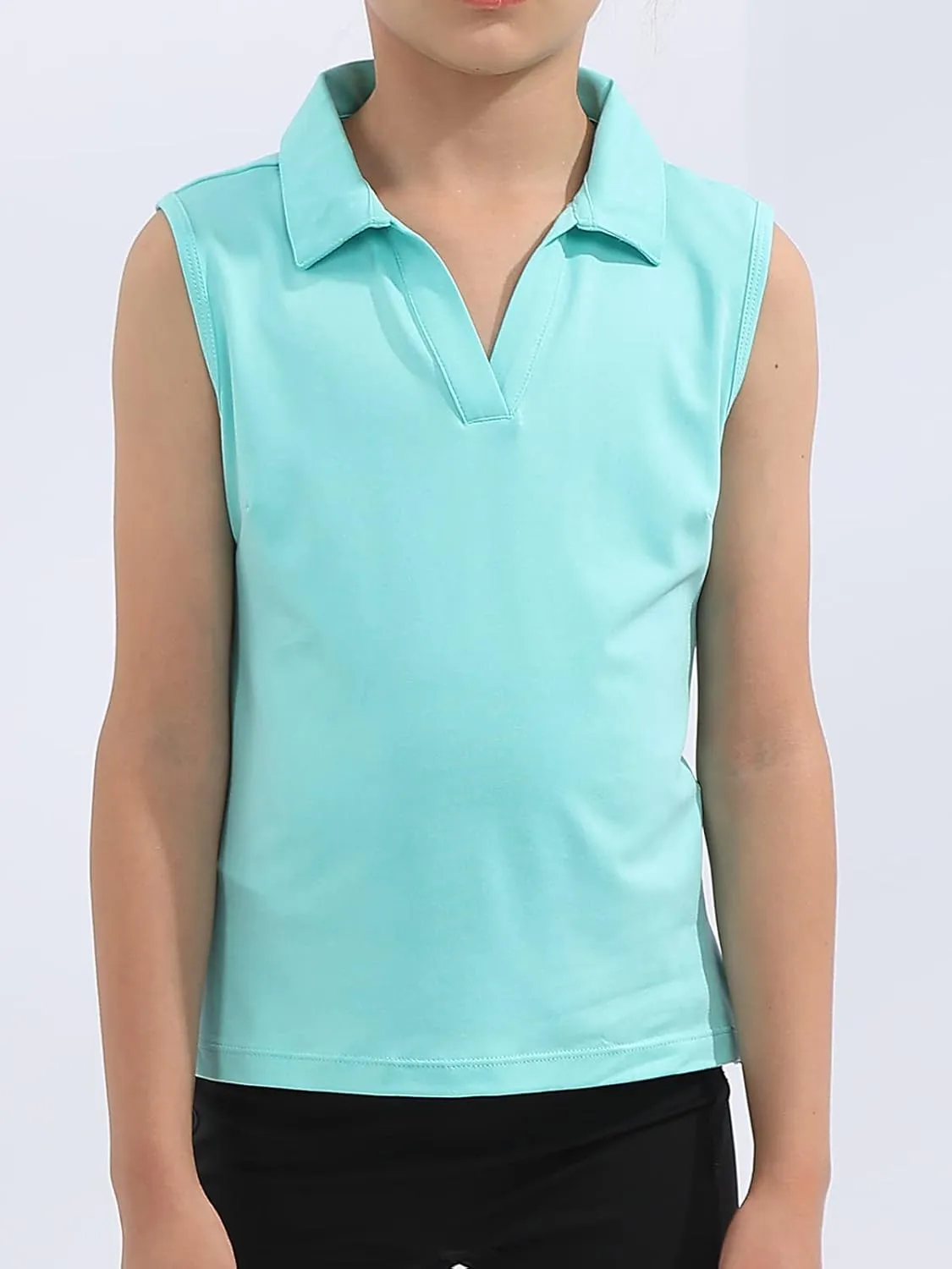 MERIABNY Girls Golf Polo Shirts Sleeveless V Neck Shirts for 5-12 Years