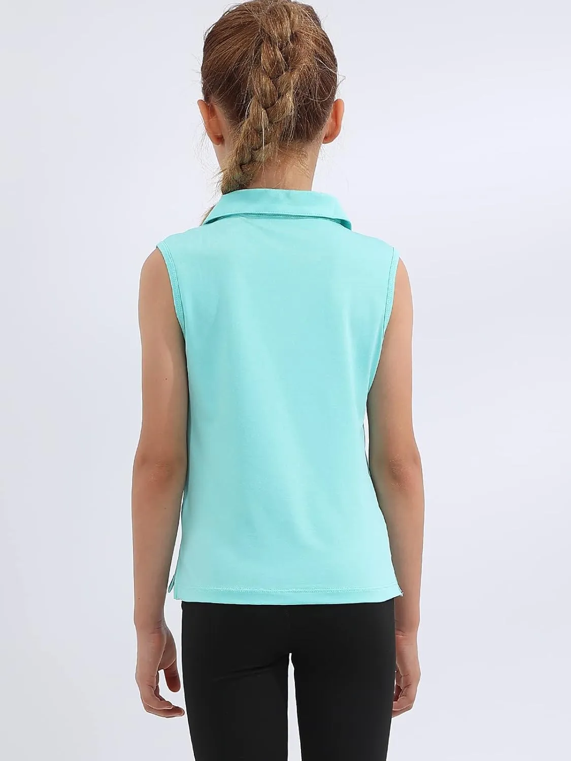 MERIABNY Girls Golf Polo Shirts Sleeveless V Neck Shirts for 5-12 Years