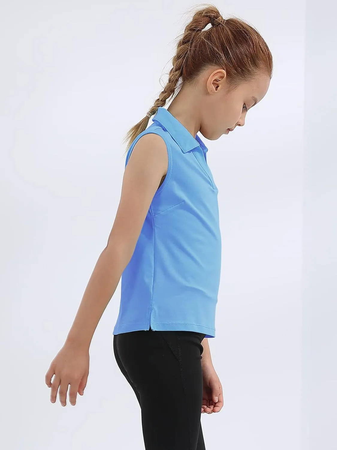 MERIABNY Girls Golf Polo Shirts Sleeveless V Neck Shirts for 5-12 Years