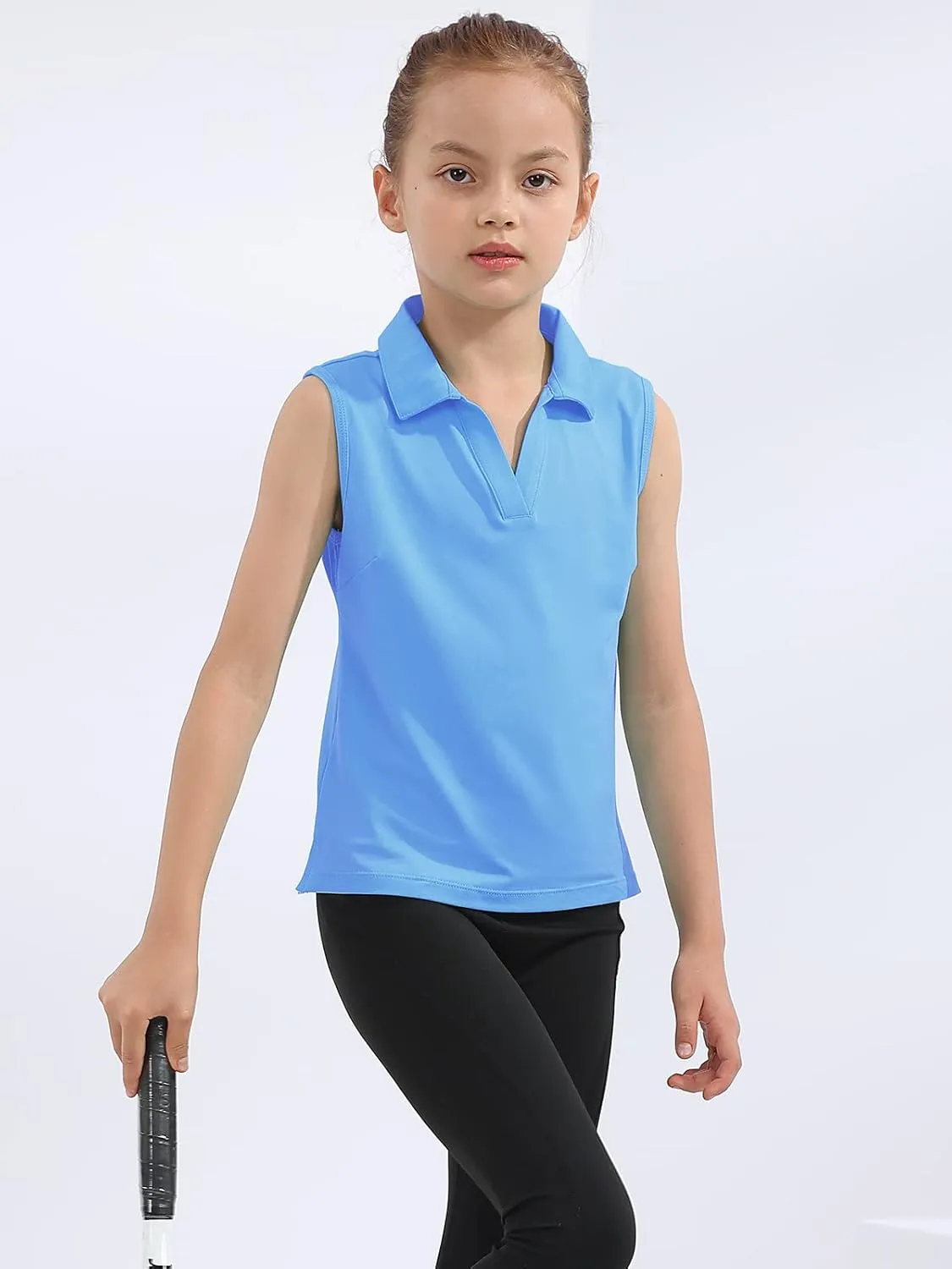 MERIABNY Girls Golf Polo Shirts Sleeveless V Neck Shirts for 5-12 Years