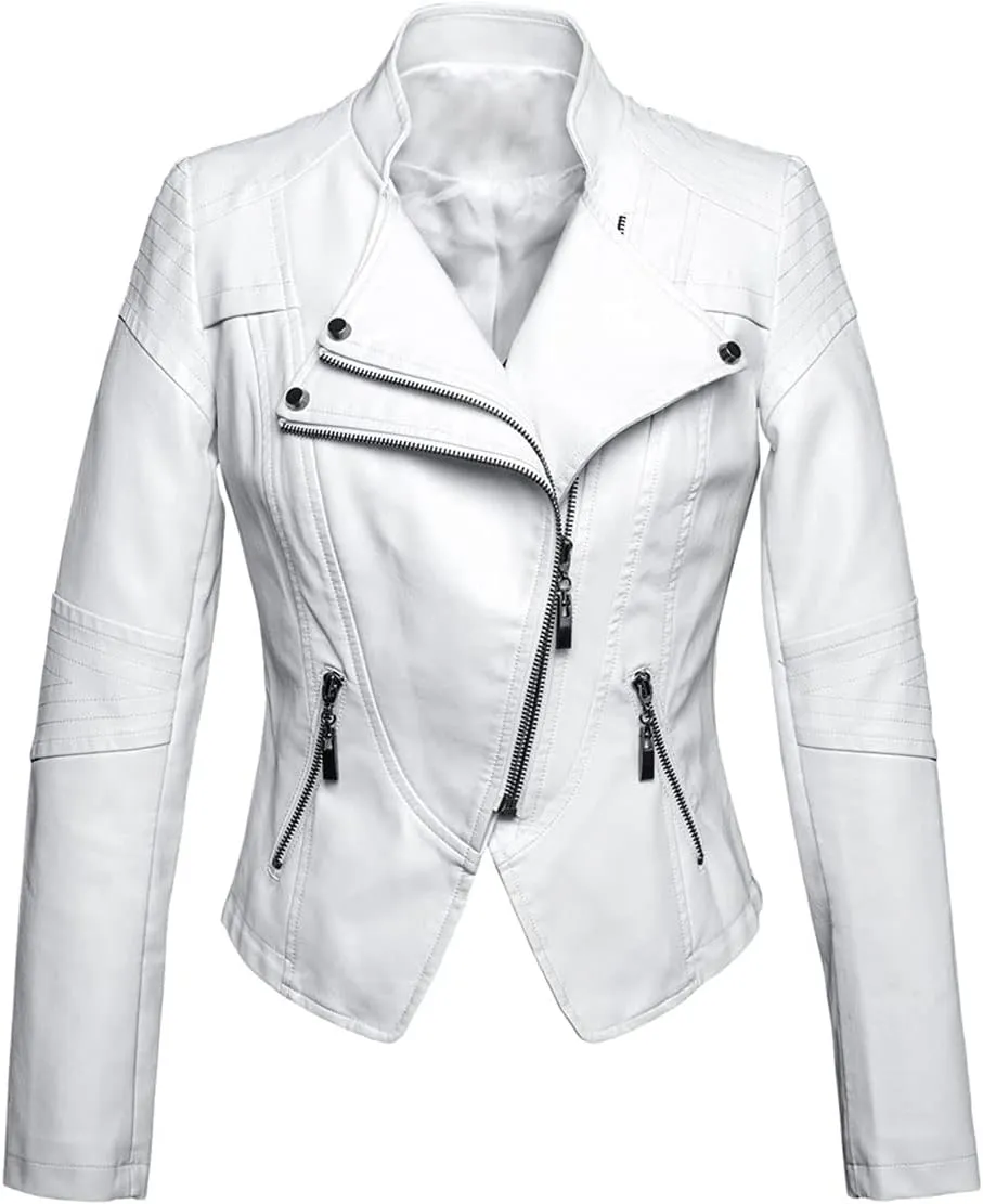 New Womens Genuine Lambskin Leather Jacket Biker Stylish Motorcycle Soft Jacket White Colour WS006