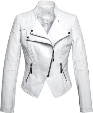 New Womens Genuine Lambskin Leather Jacket Biker Stylish Motorcycle Soft Jacket White Colour WS006