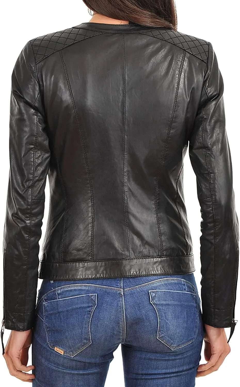 New Women's Lambskin Leather Jacket Stylish Slim Fit Motorcycle Jacket Black Jacket WJ145