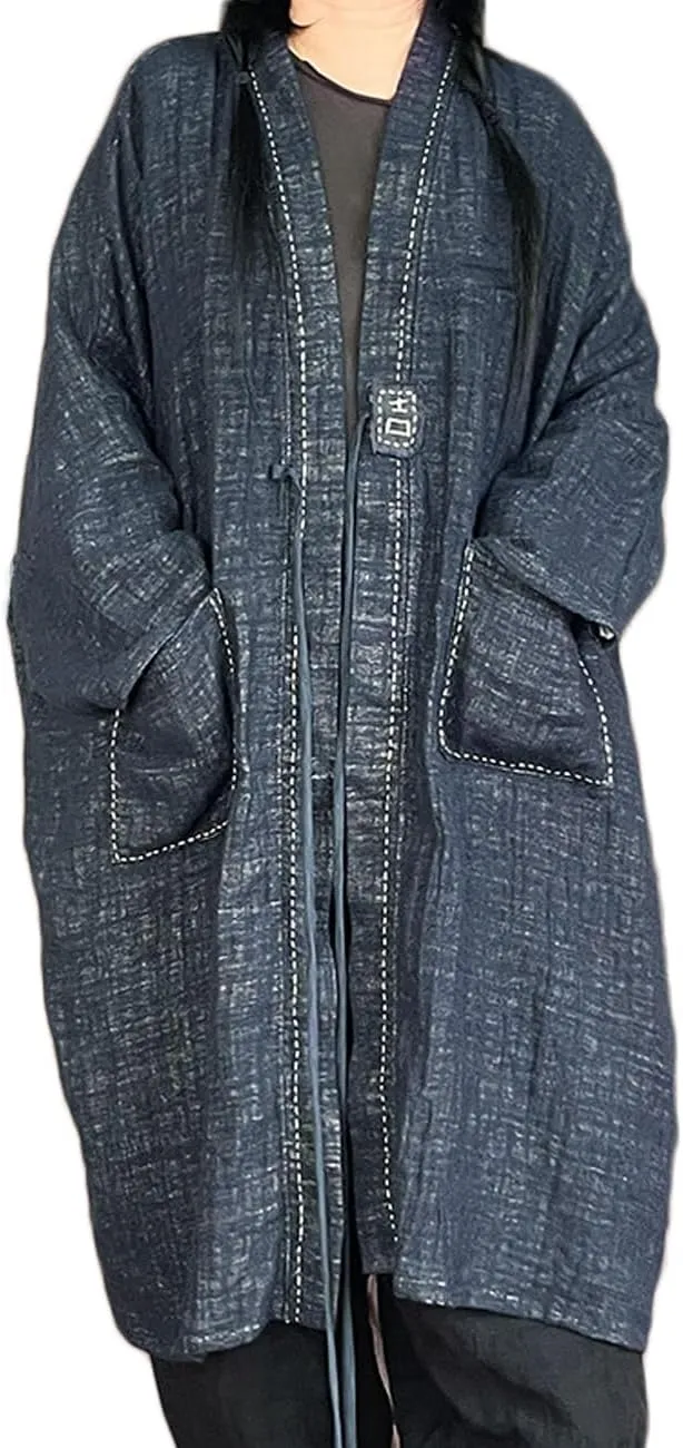 NFYM Women's Trench Coat Open Front Cardigan Jacket Retro Classy Woven Cotton Linen Patchwork Outwear