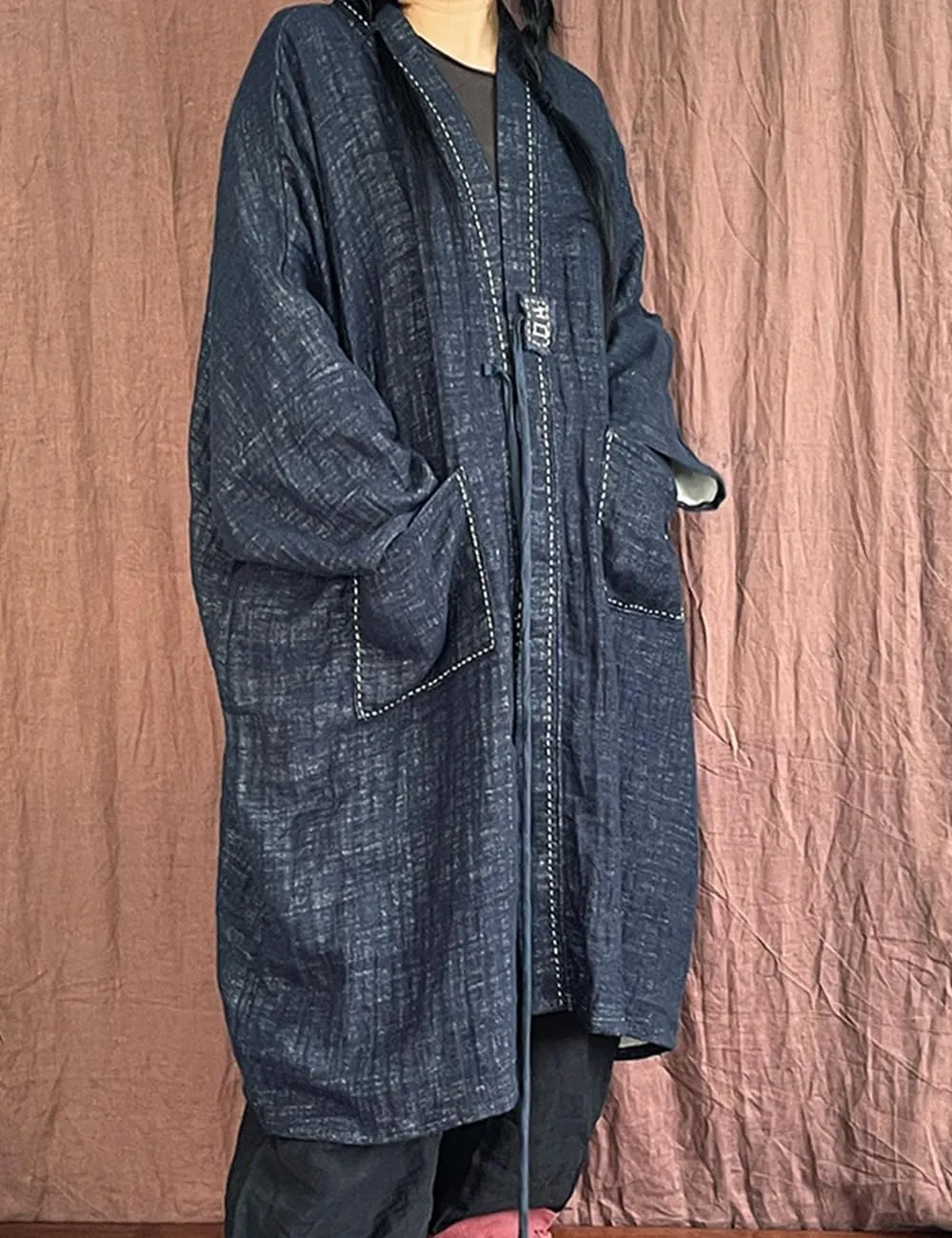 NFYM Women's Trench Coat Open Front Cardigan Jacket Retro Classy Woven Cotton Linen Patchwork Outwear