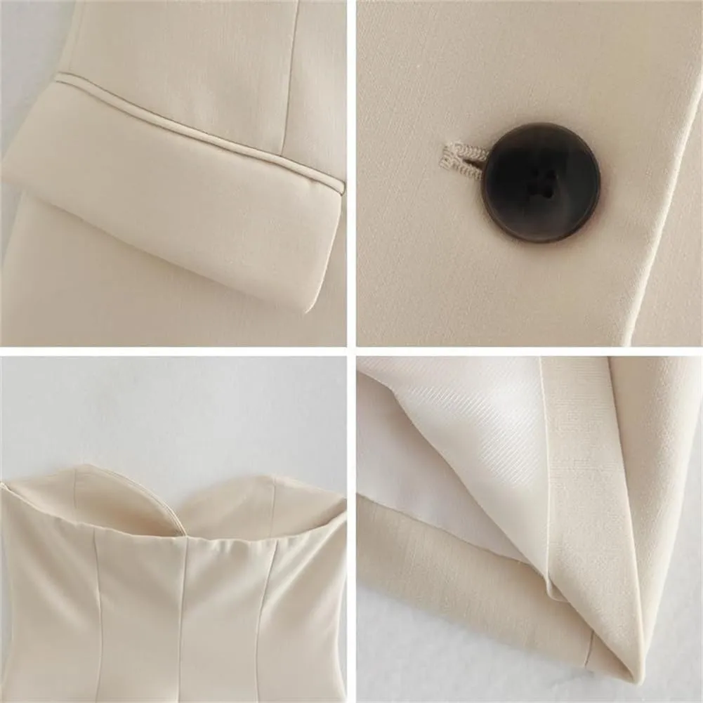 Notched Neck Tube Tops Blazer Sleeveless Button Fitted Strapless Work Blazer Vest,Bandeau Vest Top