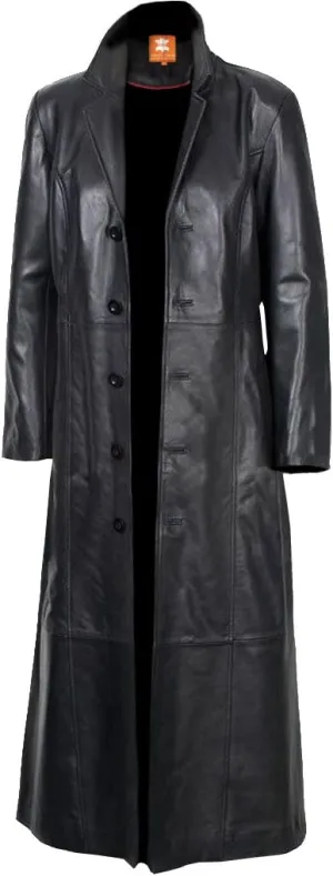 Original Leather Trench Coat Black Long Coat Duster Overcoat Sheepskin Men
