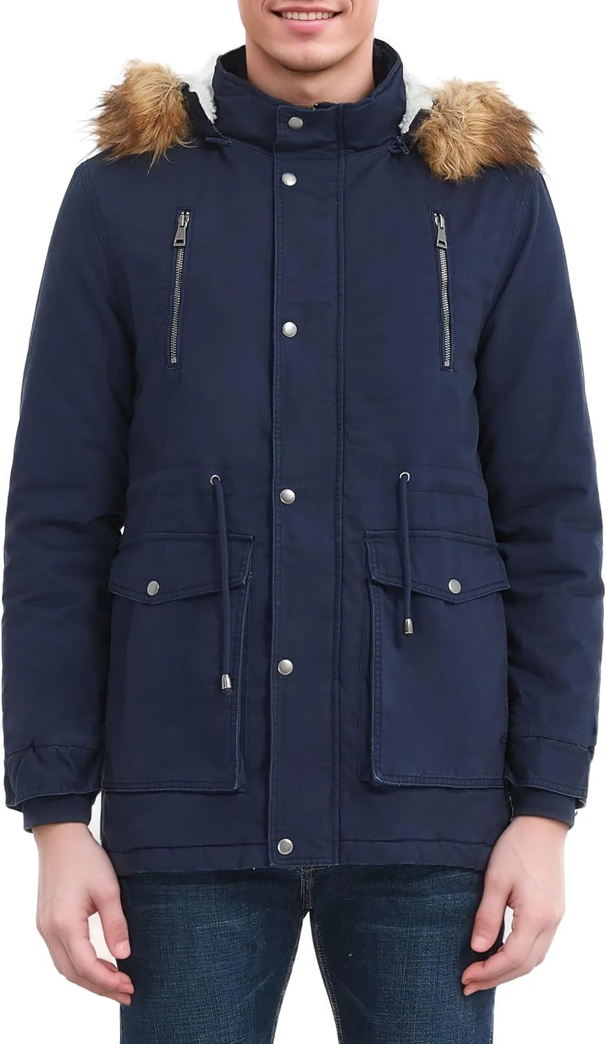 Orolay Men's Winter Parka Jacket Warm Faux Fur Coat with Removable Hood
