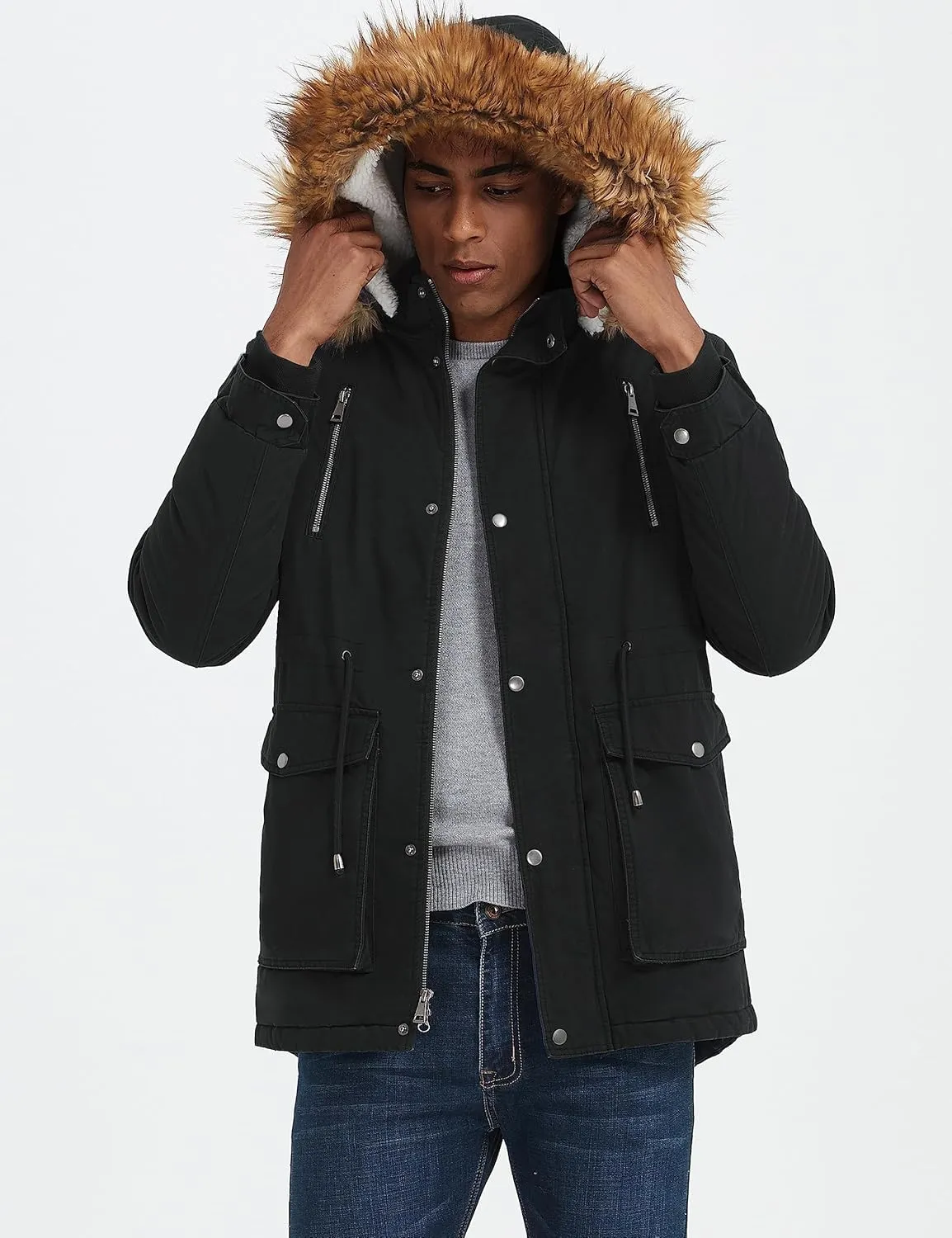 Orolay Men's Winter Parka Jacket Warm Faux Fur Coat with Removable Hood