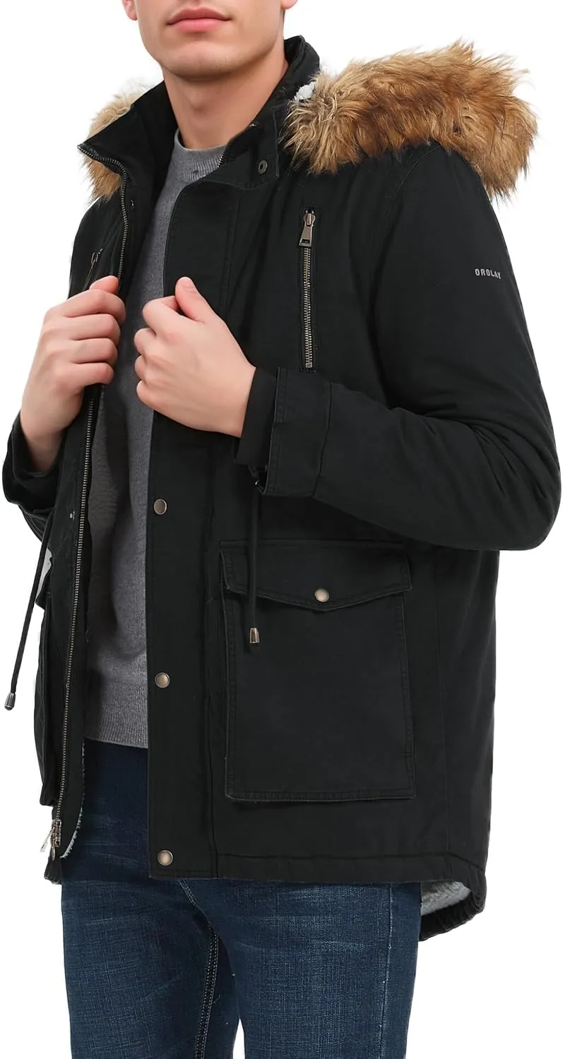 Orolay Men's Winter Parka Jacket Warm Faux Fur Coat with Removable Hood