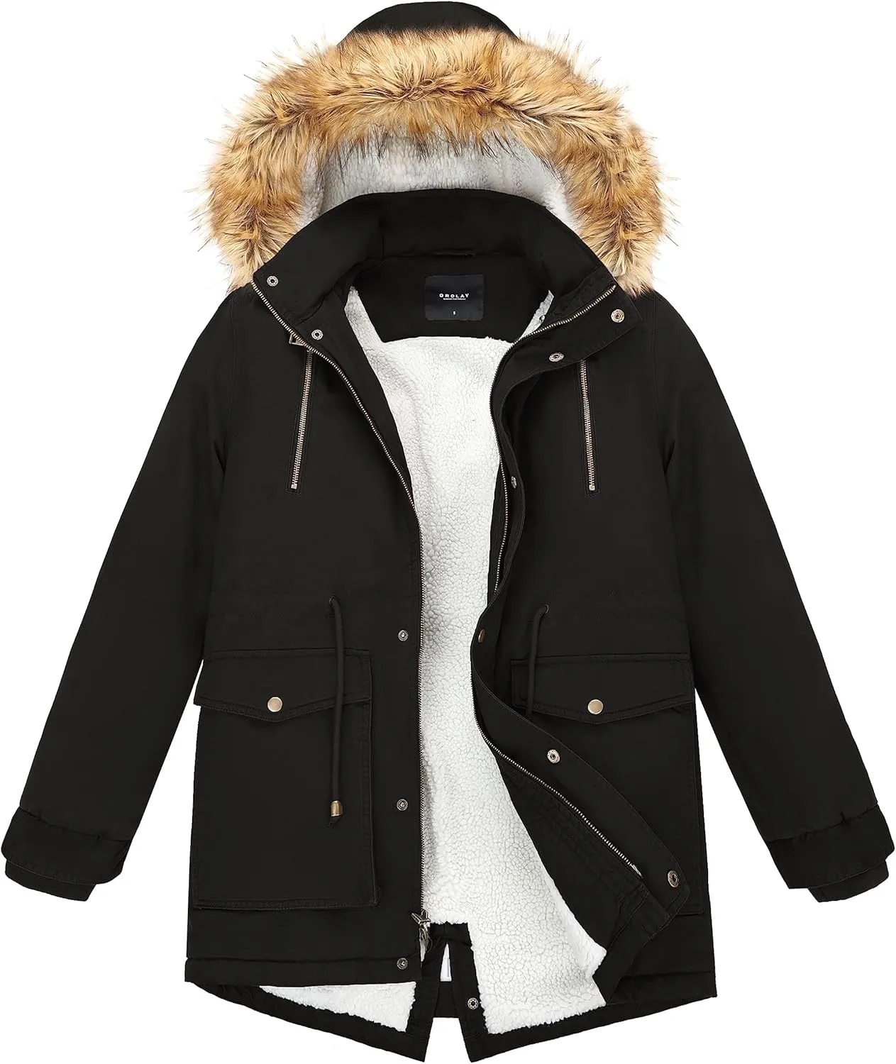 Orolay Men's Winter Parka Jacket Warm Faux Fur Coat with Removable Hood