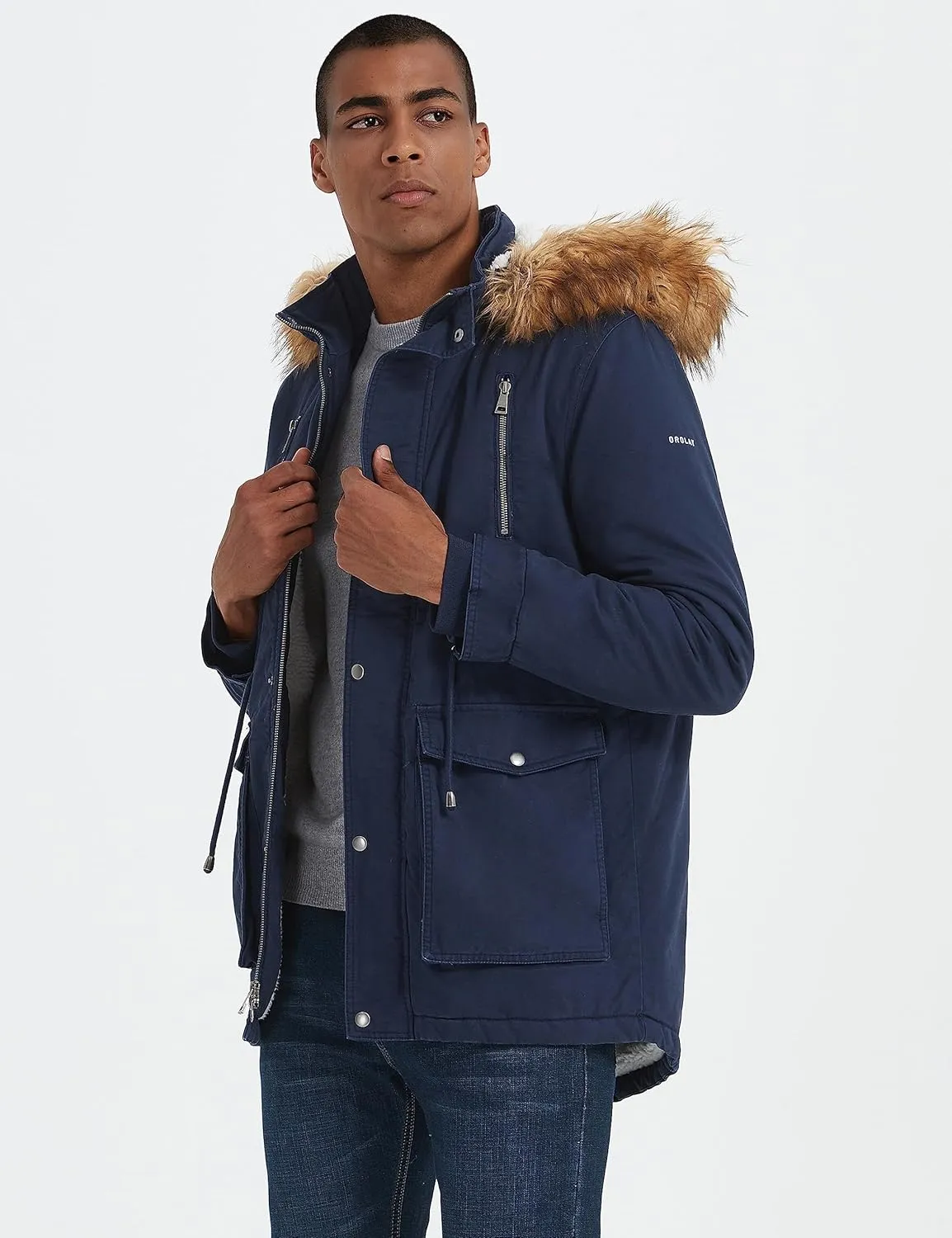 Orolay Men's Winter Parka Jacket Warm Faux Fur Coat with Removable Hood