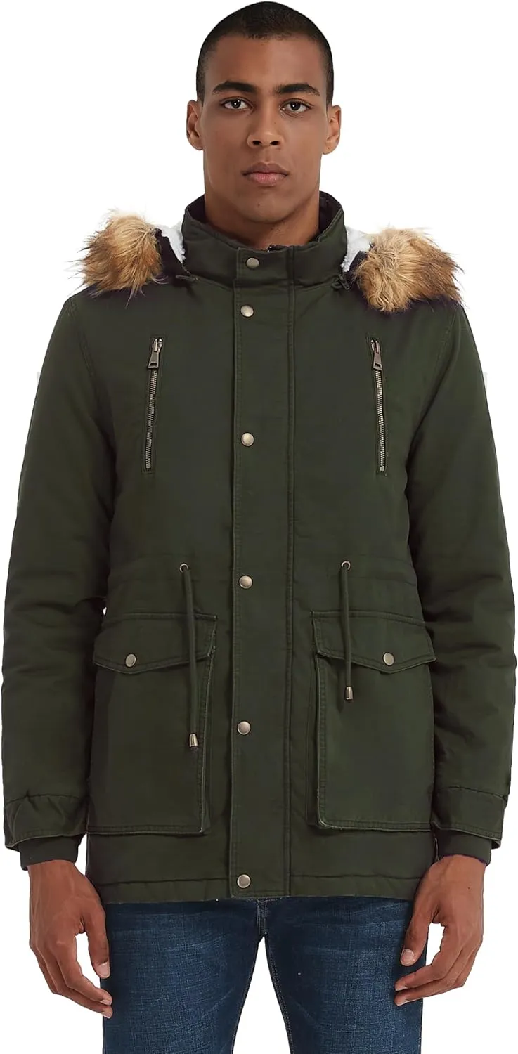 Orolay Men's Winter Parka Jacket Warm Faux Fur Coat with Removable Hood