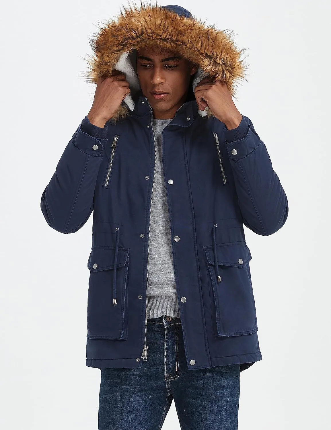 Orolay Men's Winter Parka Jacket Warm Faux Fur Coat with Removable Hood