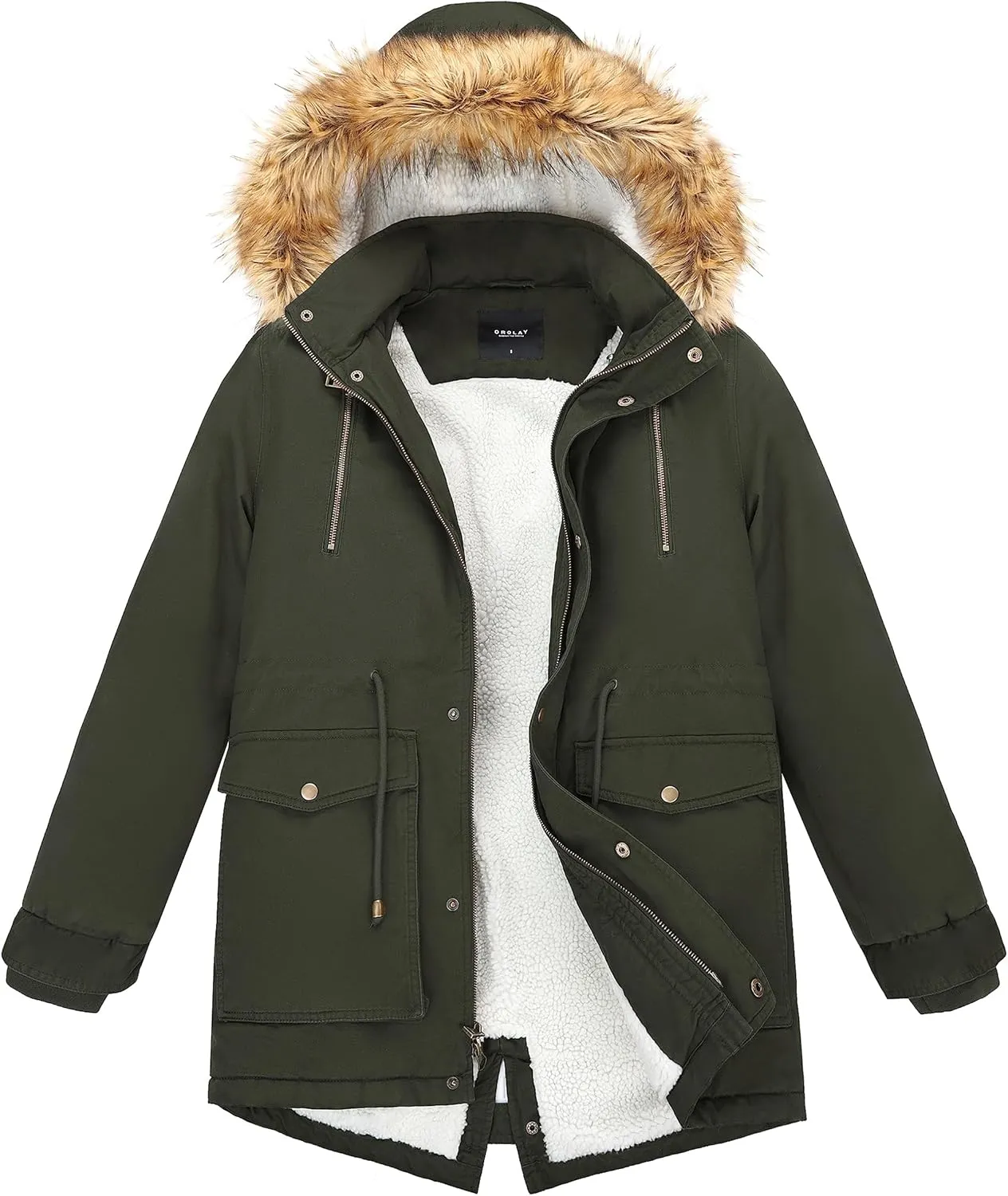 Orolay Men's Winter Parka Jacket Warm Faux Fur Coat with Removable Hood