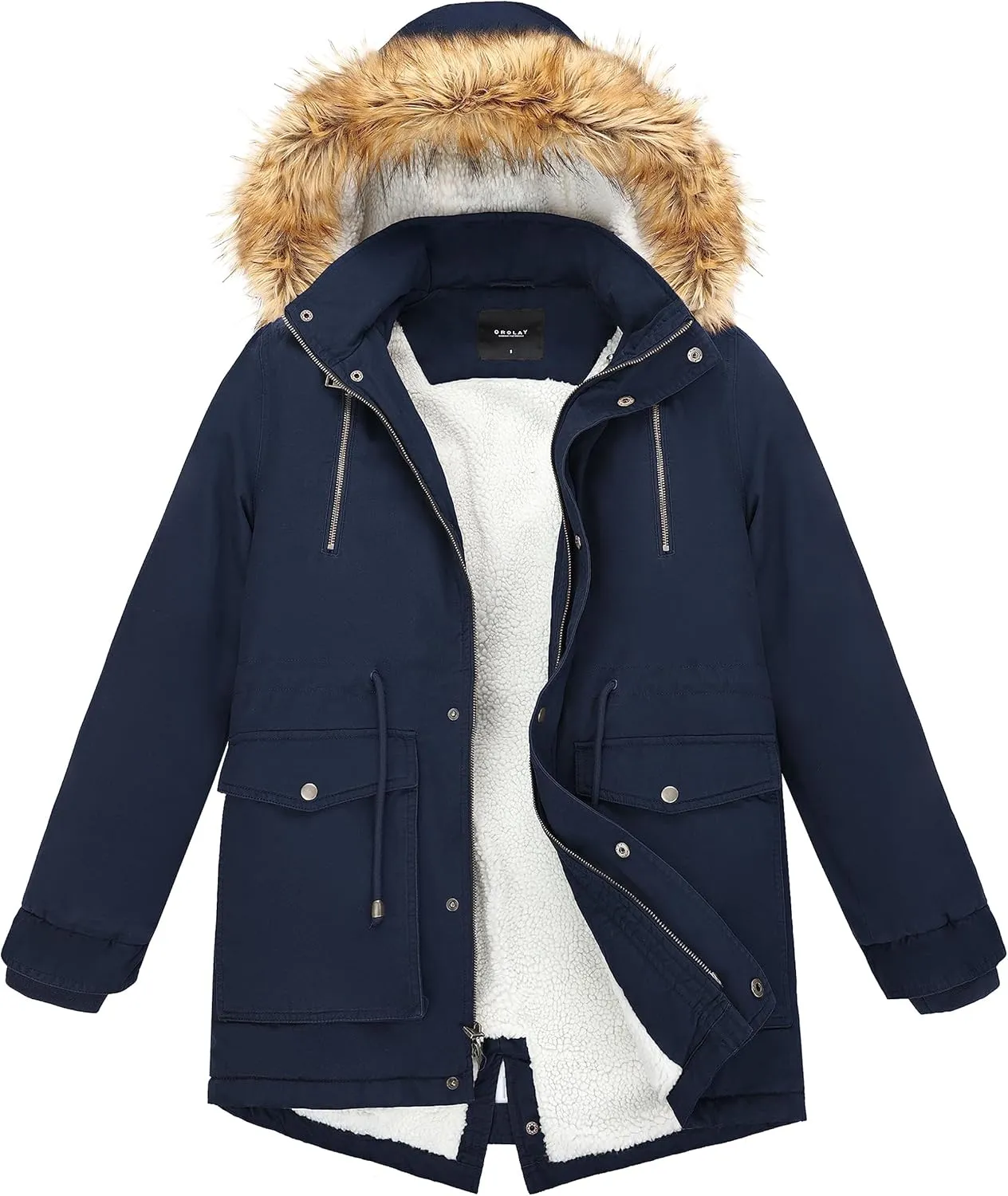 Orolay Men's Winter Parka Jacket Warm Faux Fur Coat with Removable Hood