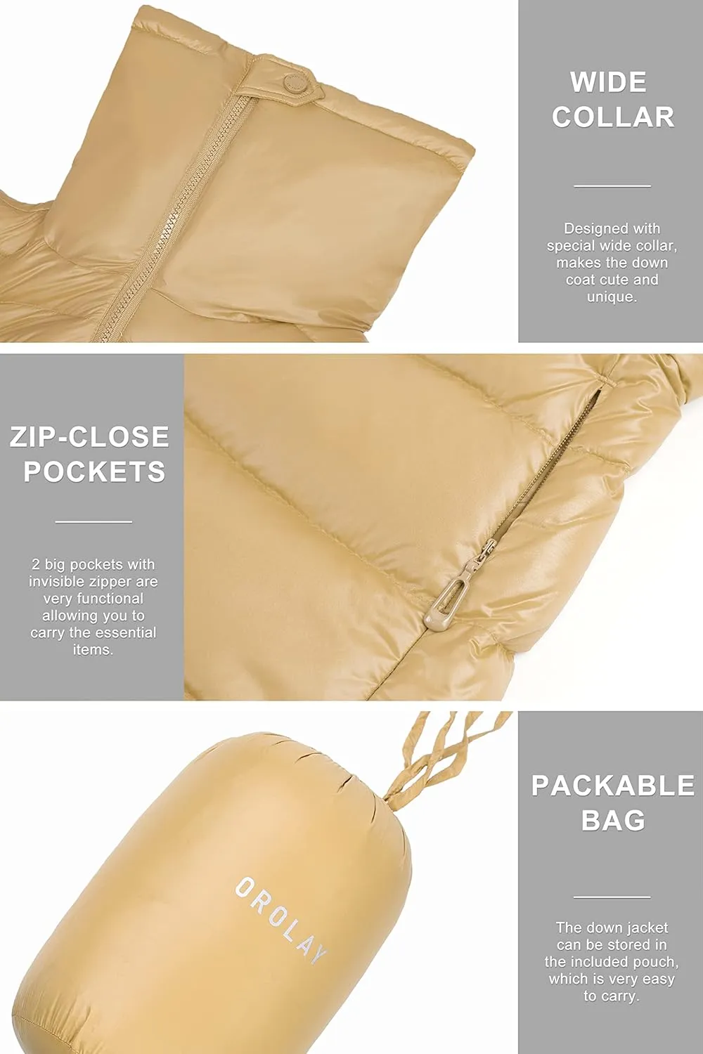 Orolay Women's Lightweight Winter Down Jacket Quilted Packable Warm Coat with Wide Collar