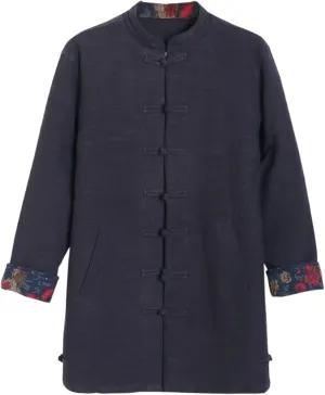 OTFTHPCW Chinese-style Winter Men's Thickened Tang Suit Coat, Linen Medium-length Chinese-style Cotton-padded Clothes