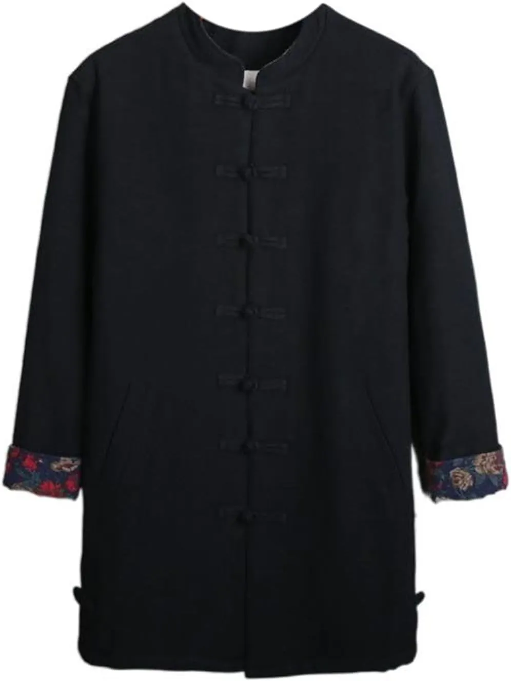OTFTHPCW Chinese-style Winter Men's Thickened Tang Suit Coat, Linen Medium-length Chinese-style Cotton-padded Clothes