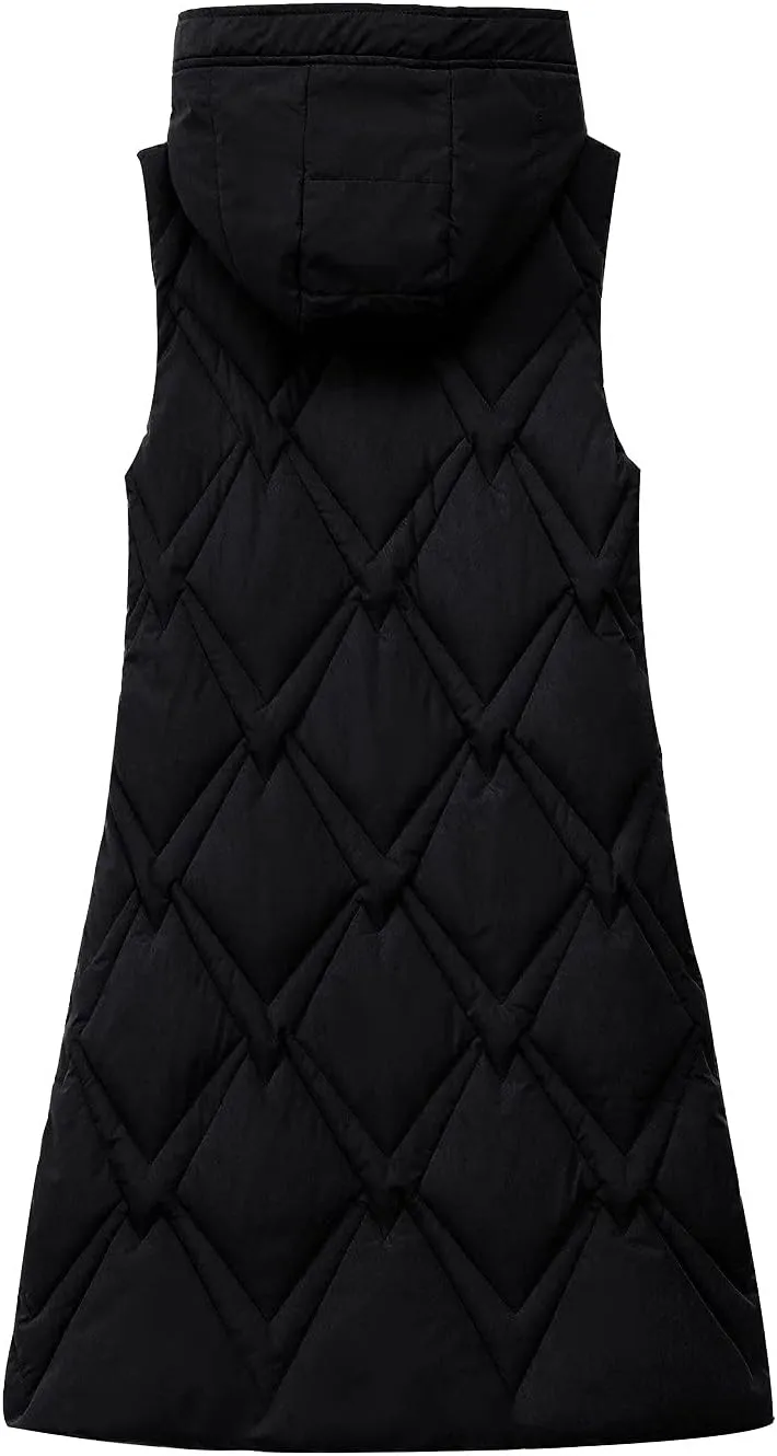 Outdoor With Hood Sleeveless Jacket With Pockets Down Women's Winter Long Warm Popcorn Cardigans for Women