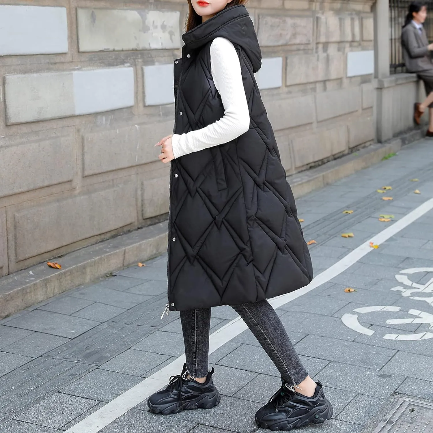 Outdoor With Hood Sleeveless Jacket With Pockets Down Women's Winter Long Warm Popcorn Cardigans for Women