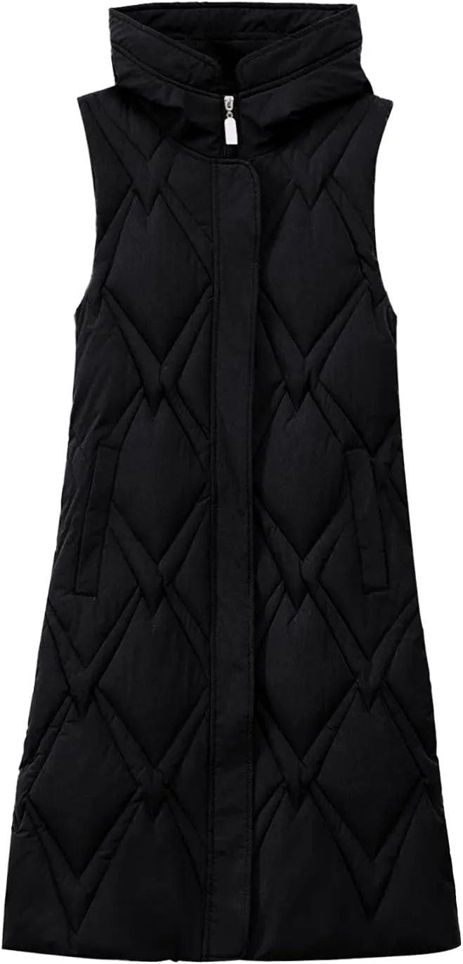 Outdoor With Hood Sleeveless Jacket With Pockets Down Women's Winter Long Warm Popcorn Cardigans for Women