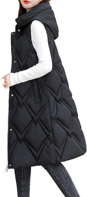 Outdoor With Hood Sleeveless Jacket With Pockets Down Women's Winter Long Warm Popcorn Cardigans for Women