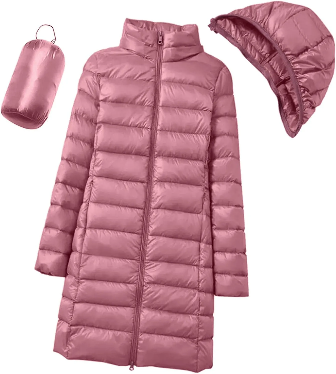 Packable Down Jacket Womens Lightweight Full Zip Jacket with Hood Quilted Winter Lightweight Windproof Ladies Coats