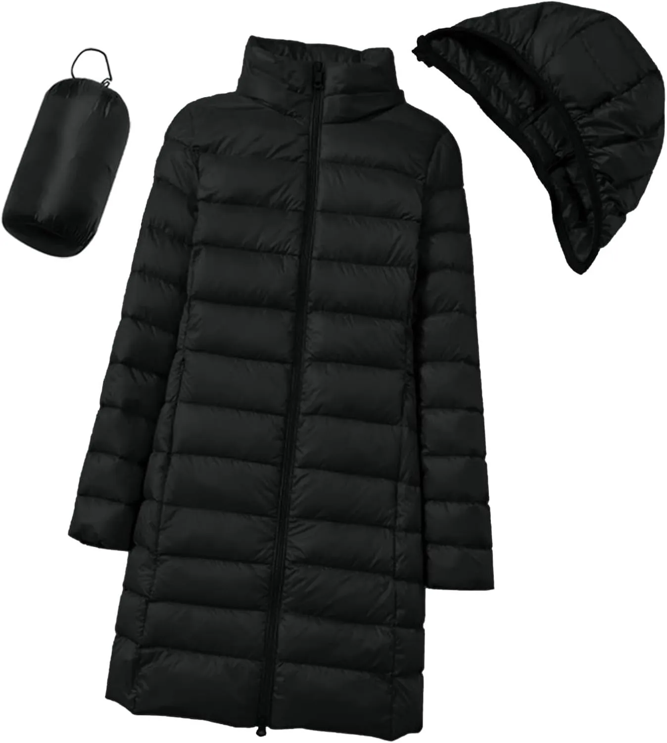 Packable Down Jacket Womens Lightweight Full Zip Jacket with Hood Quilted Winter Lightweight Windproof Ladies Coats