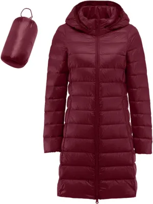 Packable Down Jacket Womens Lightweight Full Zip Jacket with Hood Quilted Winter Lightweight Windproof Ladies Coats