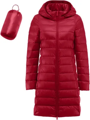 Packable Down Jacket Womens Lightweight Full Zip Jacket with Hood Quilted Winter Lightweight Windproof Ladies Coats