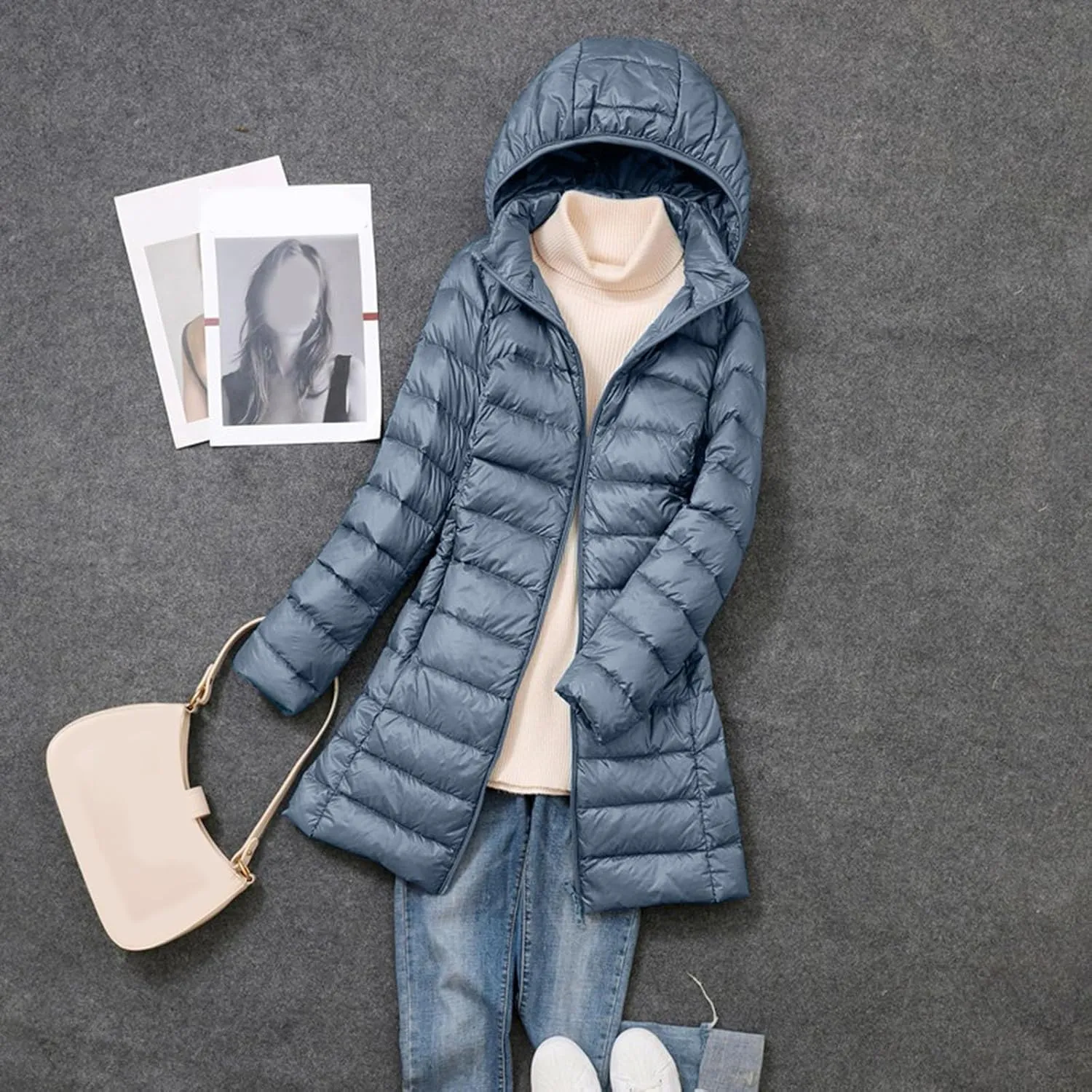Packable Down Jacket Womens Lightweight Full Zip Jacket with Hood Quilted Winter Lightweight Windproof Ladies Coats