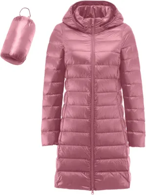 Packable Down Jacket Womens Lightweight Full Zip Jacket with Hood Quilted Winter Lightweight Windproof Ladies Coats