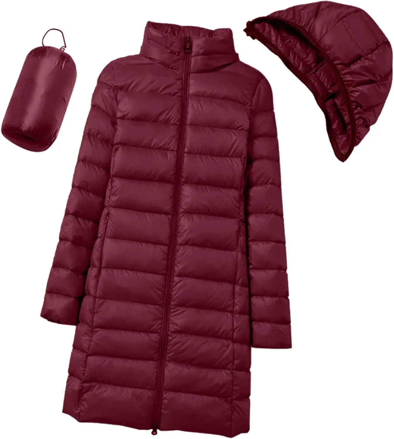Packable Down Jacket Womens Lightweight Full Zip Jacket with Hood Quilted Winter Lightweight Windproof Ladies Coats