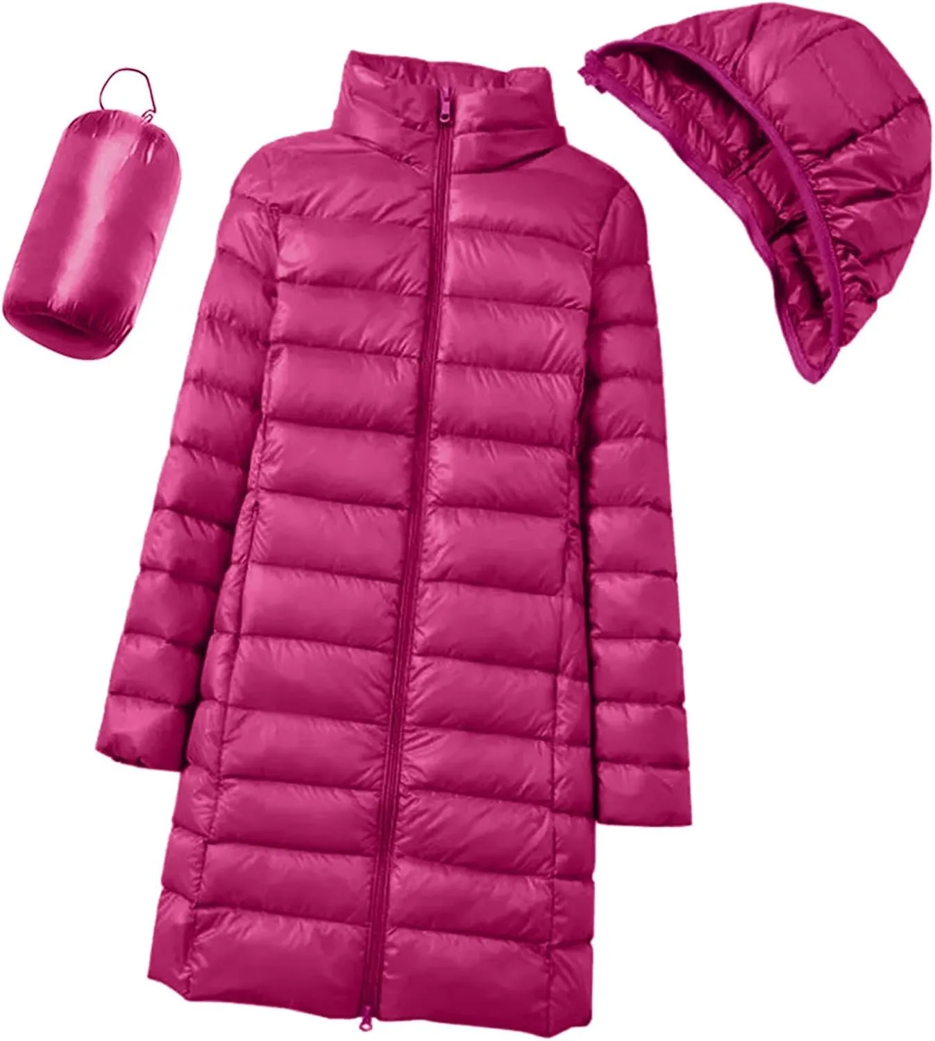 Packable Down Jacket Womens Lightweight Full Zip Jacket with Hood Quilted Winter Lightweight Windproof Ladies Coats