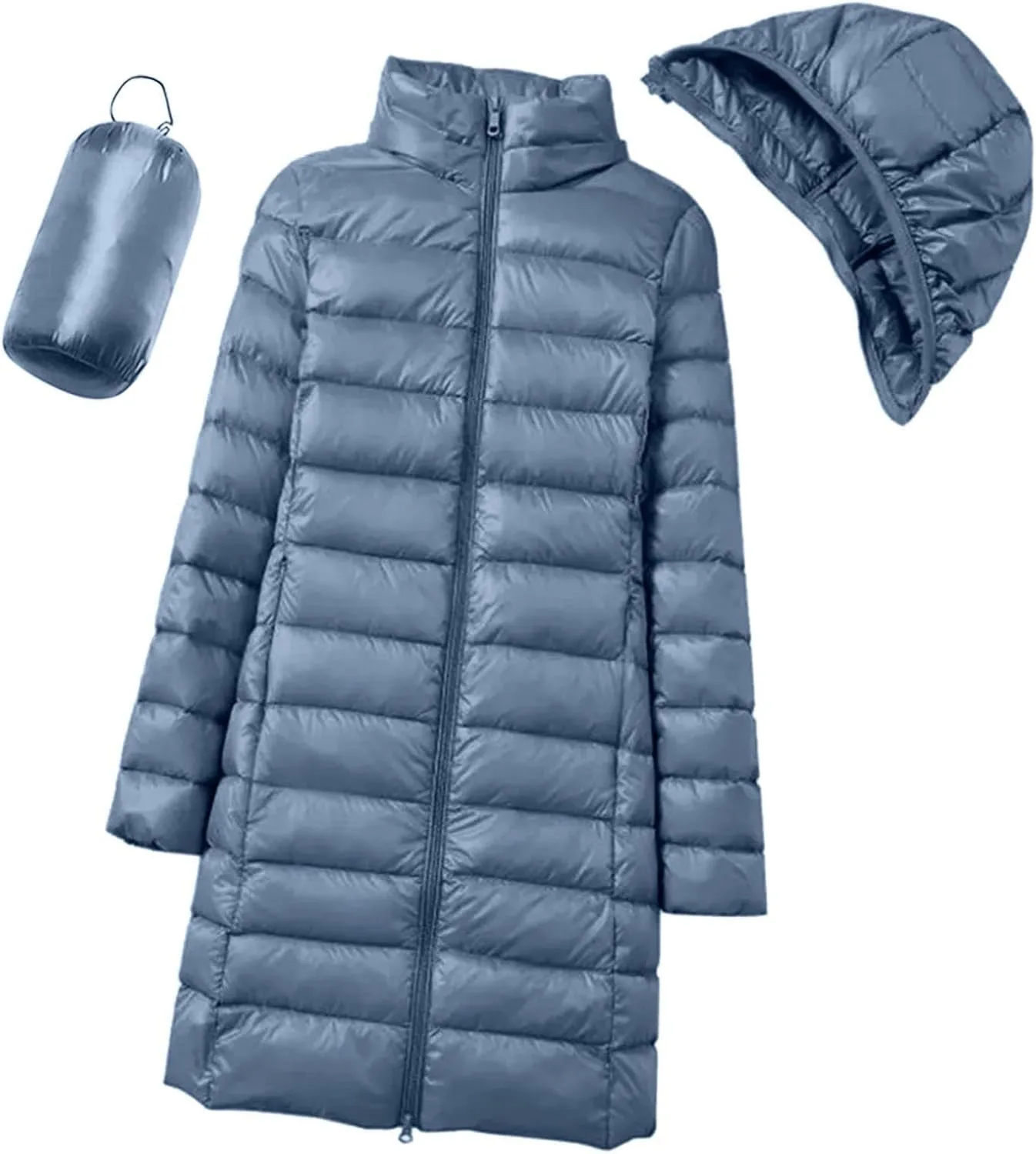 Packable Down Jacket Womens Lightweight Full Zip Jacket with Hood Quilted Winter Lightweight Windproof Ladies Coats