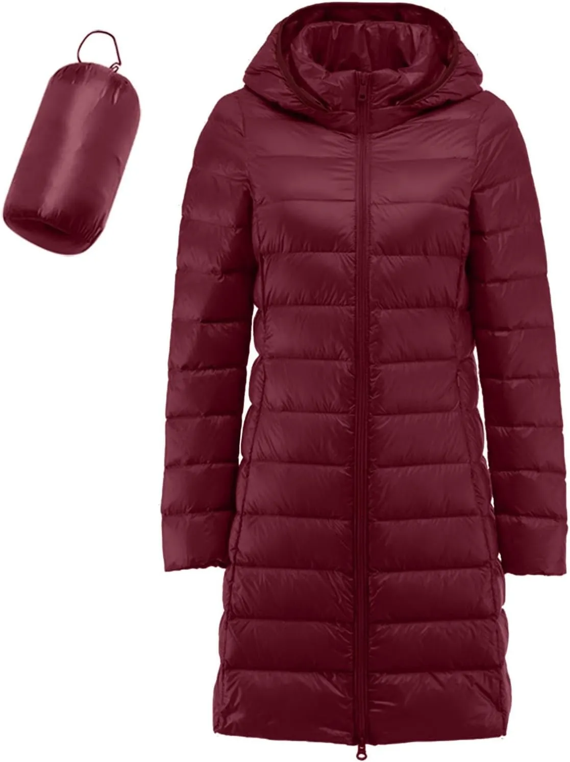 Packable Down Jacket Womens Lightweight Full Zip Jacket with Hood Quilted Winter Lightweight Windproof Ladies Coats