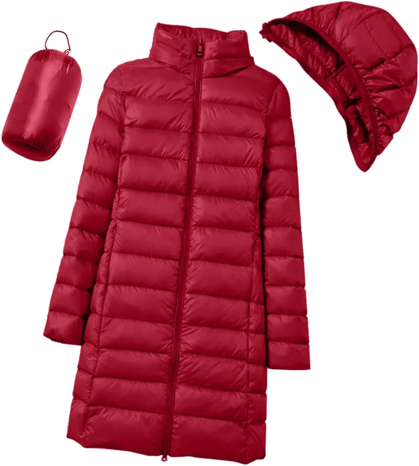 Packable Down Jacket Womens Lightweight Full Zip Jacket with Hood Quilted Winter Lightweight Windproof Ladies Coats