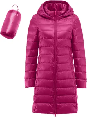 Packable Down Jacket Womens Lightweight Full Zip Jacket with Hood Quilted Winter Lightweight Windproof Ladies Coats