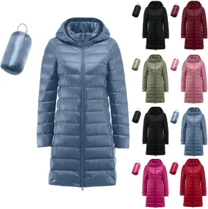 Packable Down Jacket Womens Lightweight Full Zip Jacket with Hood Quilted Winter Lightweight Windproof Ladies Coats