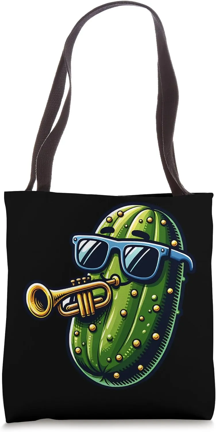 Pickle Playing Trumpet With Cool Sunglasses Tote Bag