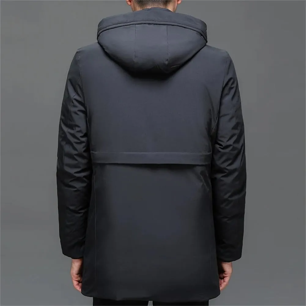 Pulcykp Men Solid Slim Fit Warm Thicken Jacket Coat Hooded Cotton-Padded Zipper Long Parkas Outwear