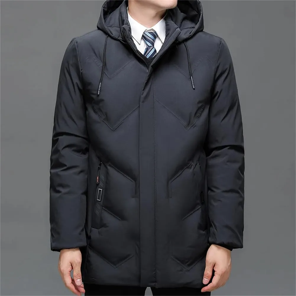 Pulcykp Men Solid Slim Fit Warm Thicken Jacket Coat Hooded Cotton-Padded Zipper Long Parkas Outwear