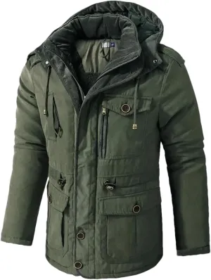 Pulcykp Winter Warm Hooded Parka Windbreaker Slim Fit Cotton Padded Thick Coat Casual Fleece Jackets Parkas